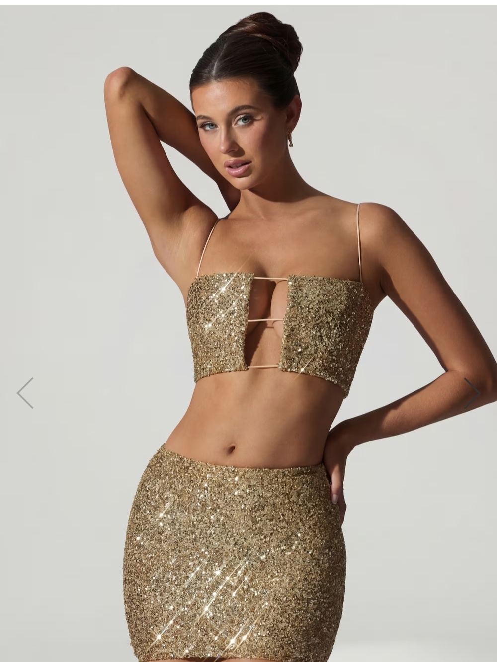 Gold Sequin Two-Piece Crop Top & Mini Skirt Set
